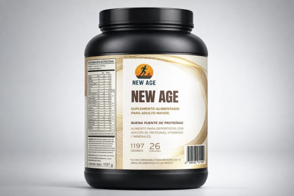 Envase premium de Whey Proteína New Age